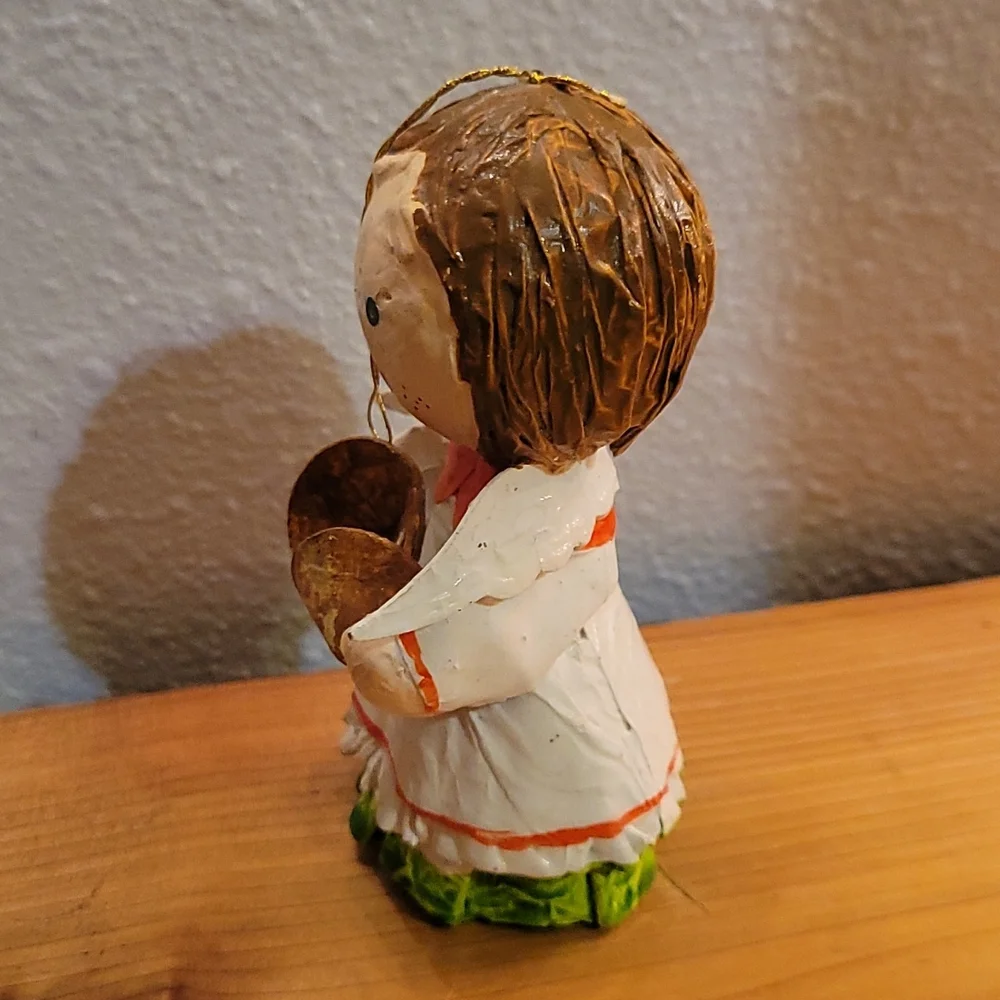 Vtg Handmade Paper Mache Glazed Angel Christmas Tree Ornament Cymbals Music
